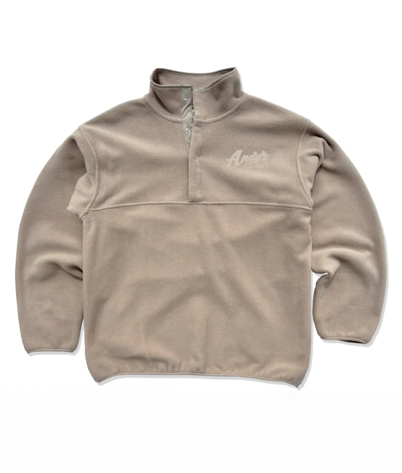andys frozen custard script logo fleece pullover sand