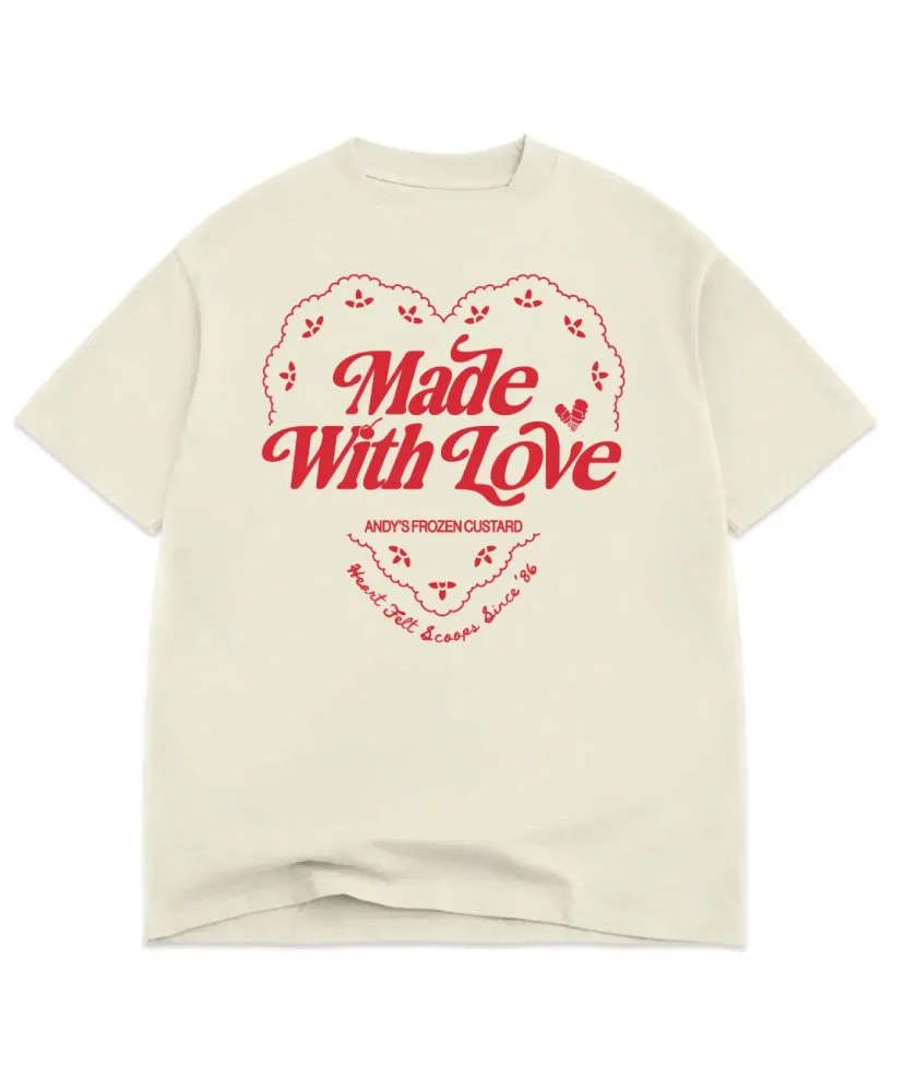 andys frozen custard made with love t-shirt back