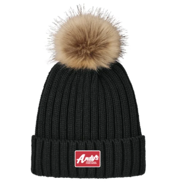 andys frozen custard black pom pom beanie