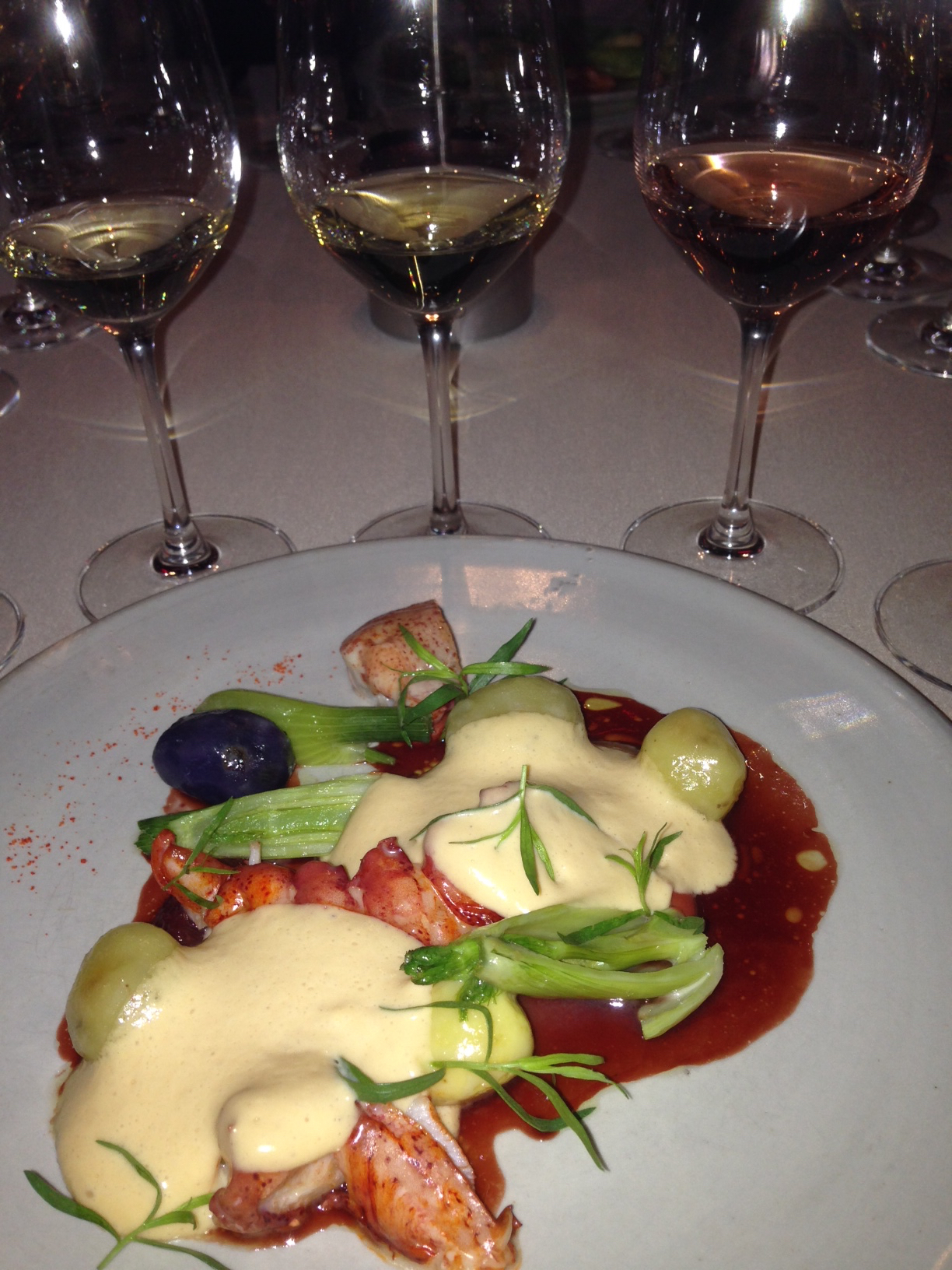 Lobster with citrus foam and FIVE glasses of Alfred Gratien Champagne at Betony, NYC. 