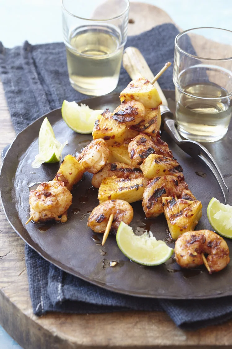 Grilled Spicy Shrimp and Pineapple Skewers photo by Frances Janisch for The Fire Island Cookbook
