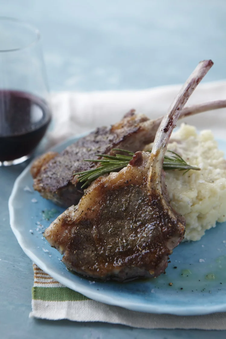 Herbes de Provence Lamb Chops Over Bleu Cheese Mashed Potatoes Photo by Frances Janisch