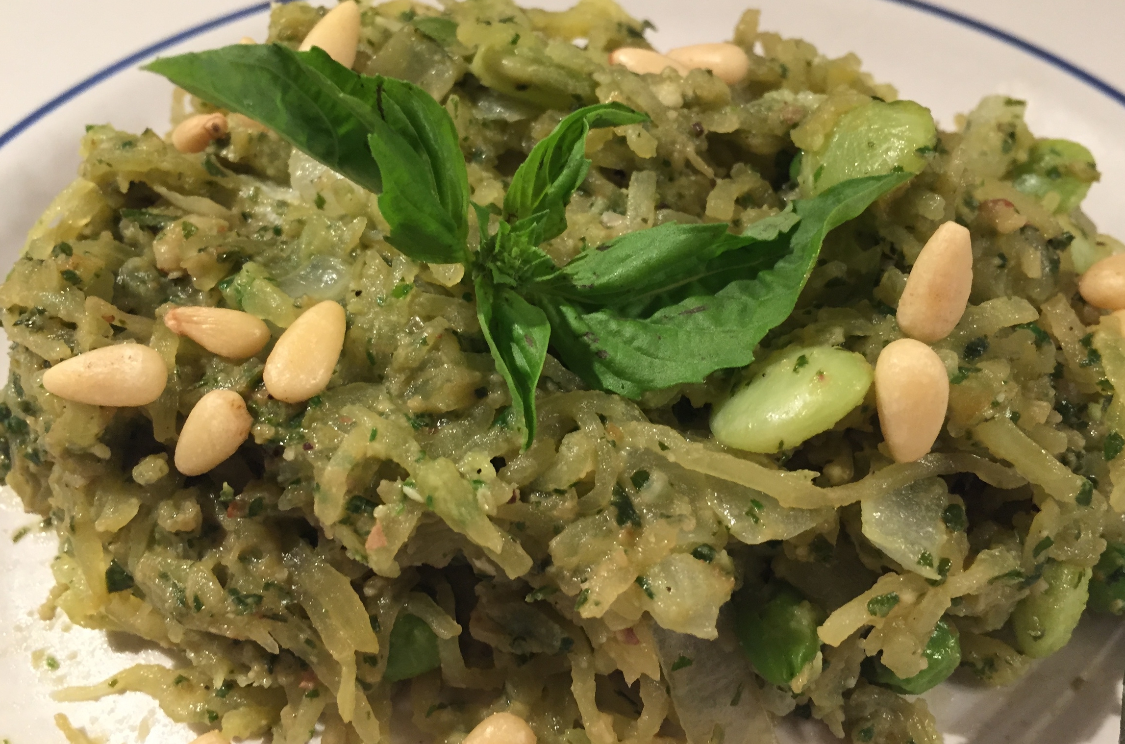Spaghetti Squash with Pesto and Peas