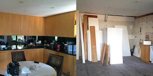 The kitchen before and after demolition. 