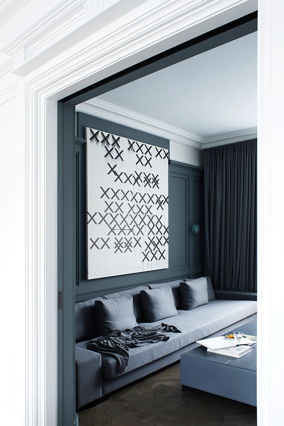 Gorgeous blue shades are layered in this London home