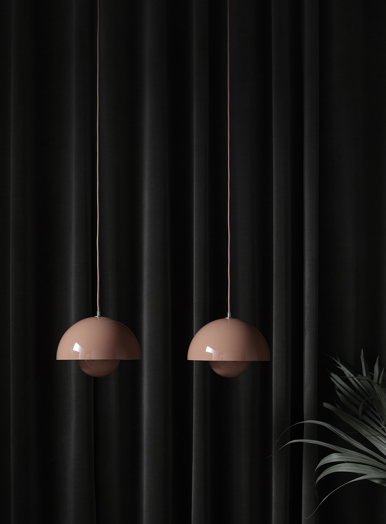 Perfectly retro Verner Panton’s 1969 Flowerpot pendant in new blush colour.