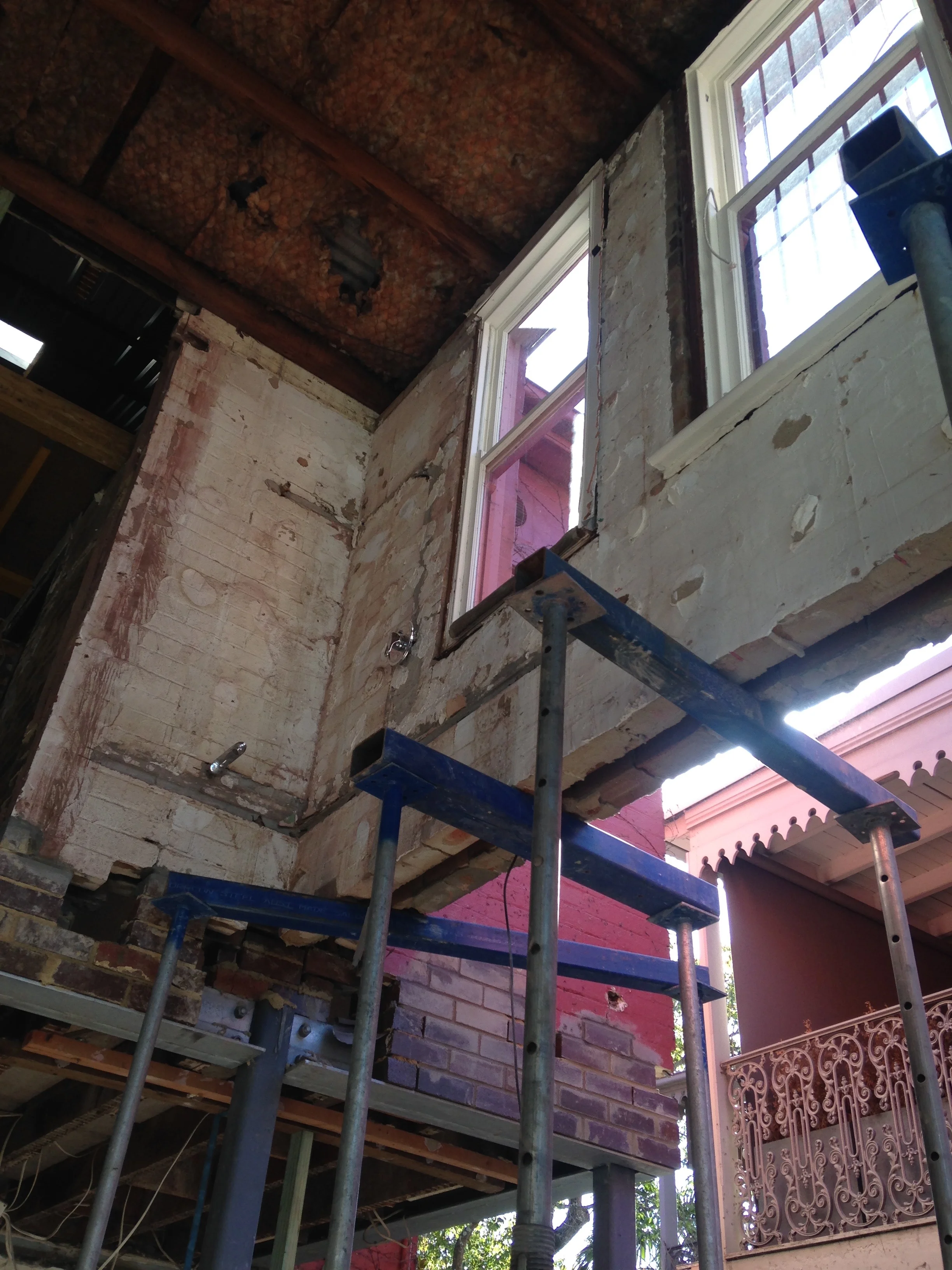 Steel pillars have been erected to hold up the rest of the house.