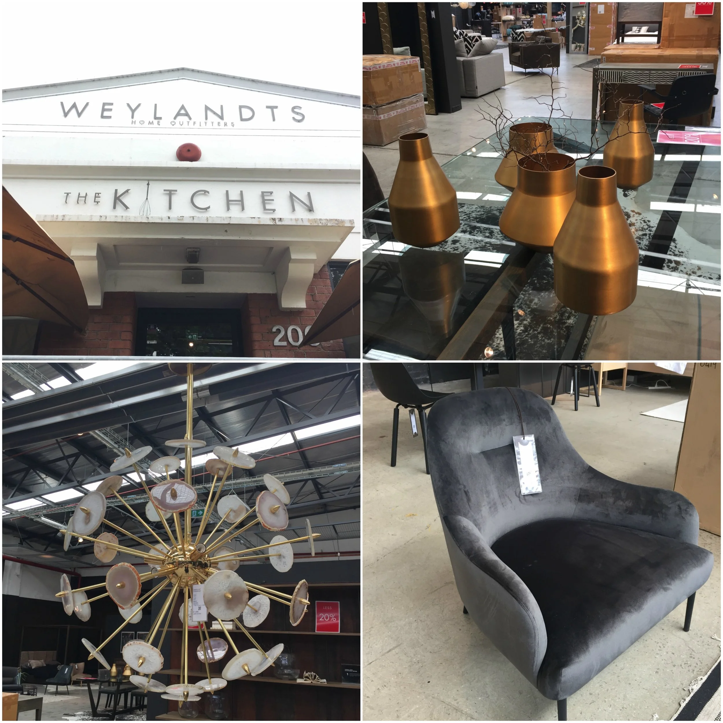 Our very first stop was Weylandts, where we wandered through their warehouse full of boho-chic furniture pieces and an eclectic selection of stunning lights.