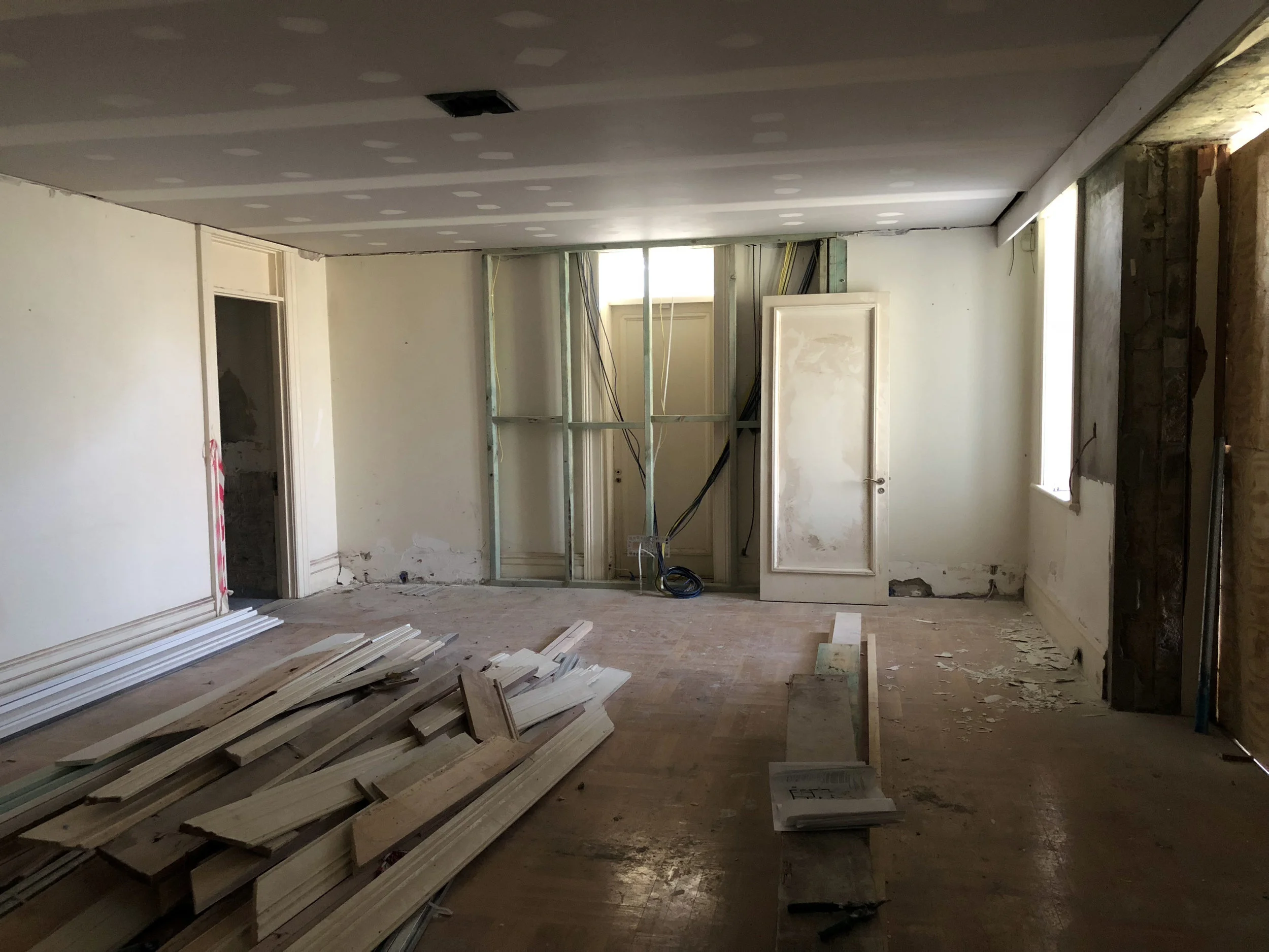 The old games room is being transformed in to a perfectly cosy yet high-end home theatre including giant sofa bed and luxurious bar.