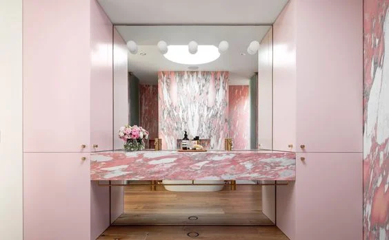 Demi's mum has always been bold with her colour palettes. ' My most vivid memory is our salmon pink bathroom that mum designed while she was pregnant with me. The pink extended from the floor tiles, to the wall tiles and the vanity!' recalls Demi. Interestingly, the use of pink in the home is having a huge revival . . . Demi always suspected her mum was ahead of the times and now she dreams of having her very own pink bathroom!