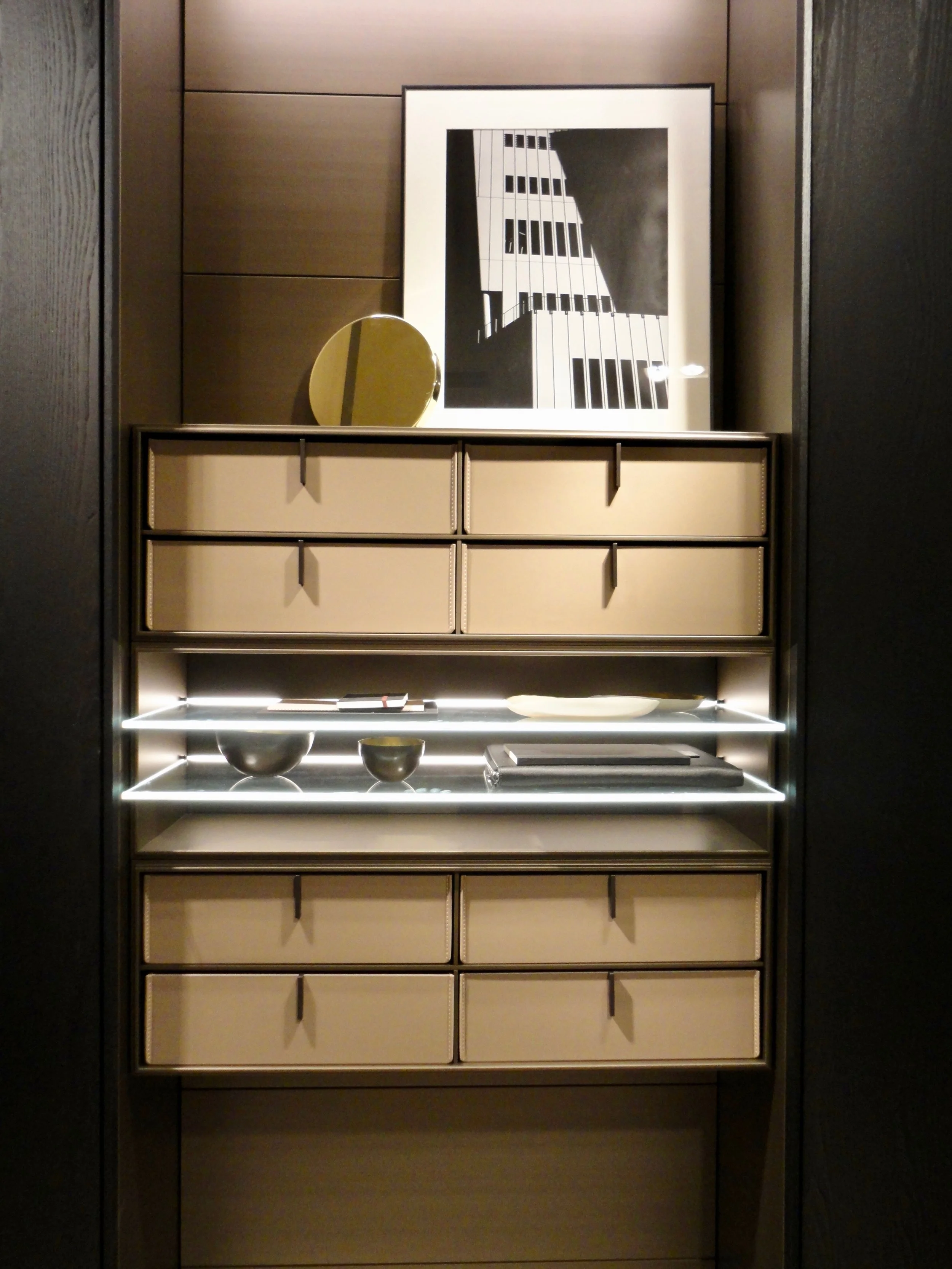Leather drawers to an open robe display section