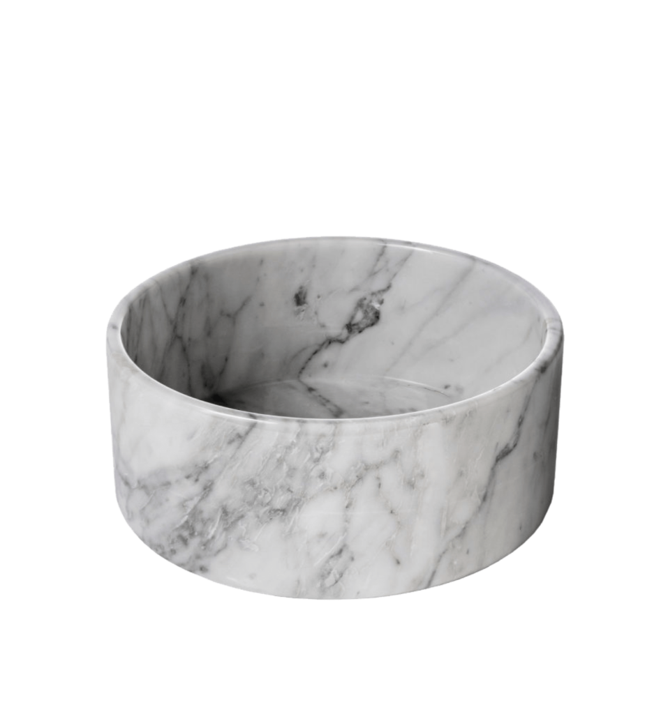 Houndztooth Marble Dog Bowls White Carrara