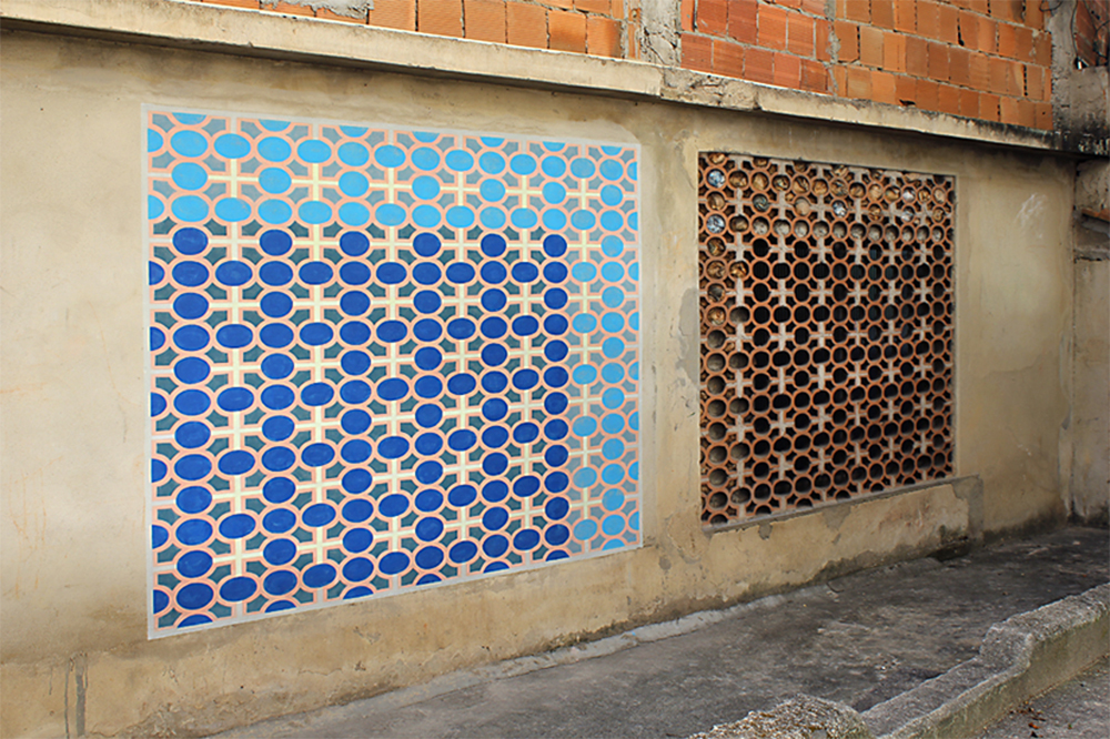   Screen Study , 2014: 64 x 78", acrylic ink on existing cement wall, Pereira da Silva community, Rio de Janeiro. 