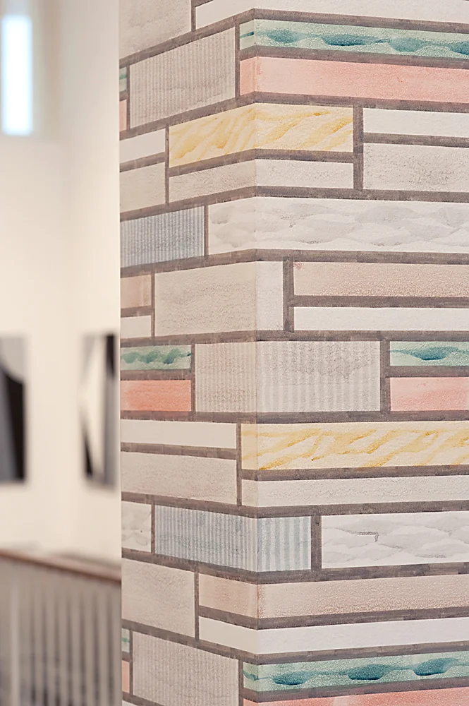   Ranchstone Repeat , 2012: Detail, ink and graphite on existing column, 32 feet x 16” x 16.”  Site-specific painting made for the exhibition “Material Occupation,” curated by Corinna Ripps Schaming. University Art Museum, University at Albany/SUNY, 