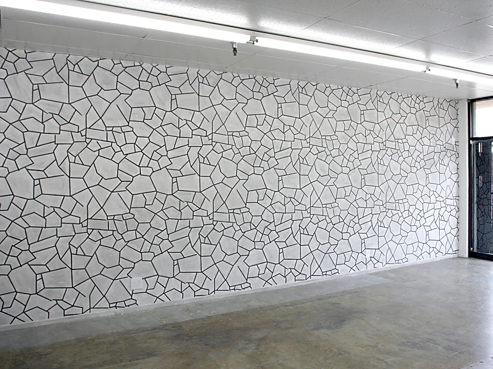   Repeater , 2011: Ink, watercolor and graphite on existing wall, 9' 6” x 32' 4”.  “Site as Symbol” exhibition, curated by Survey West Collaborative, FOCA exhibition space, Los Angeles, CA.   