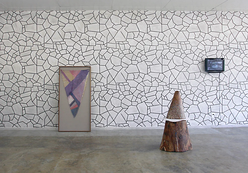   Repeater , 2011: Ink, watercolor and graphite on existing wall, 9' 6” x 32' 4”.  “Site as Symbol” exhibition, curated by Survey West Collaborative, FOCA exhibition space, Los Angeles, CA.  Installation view of exhibition with works by Jill Newman a