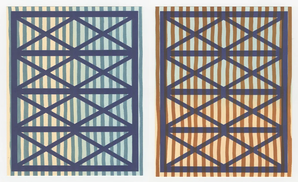   Aperture , 2015: Unique letterpress print with hand-painted watercolor, 8.5 x 10.5" each.  Two examples from a limited edition print series made with GRIDSPACE editions, in collaboration with printer Ruby Kapka/NSFW Presse. 