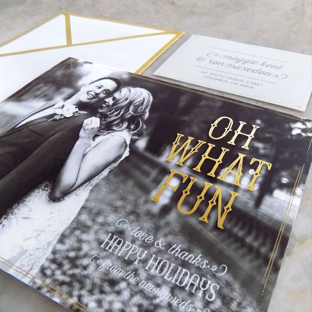 Black + Gold Newlywed's First Holiday Card by Hello Gypsy | © Hello Gypsy