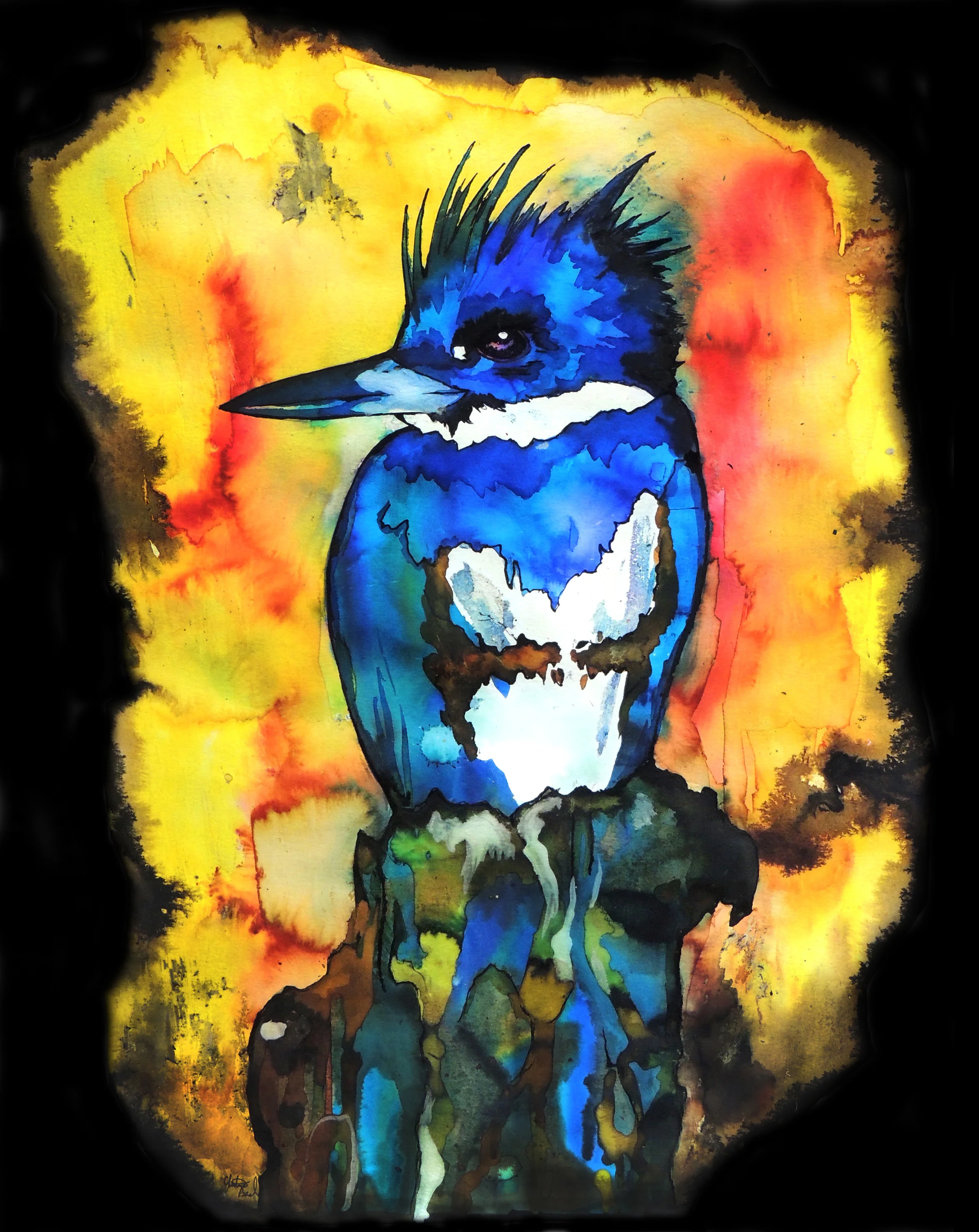 The Fisher Queen, 2016. After no Belted Kingfishers would pose for a photo, I decided to take matters into my own and paint one into existence!
