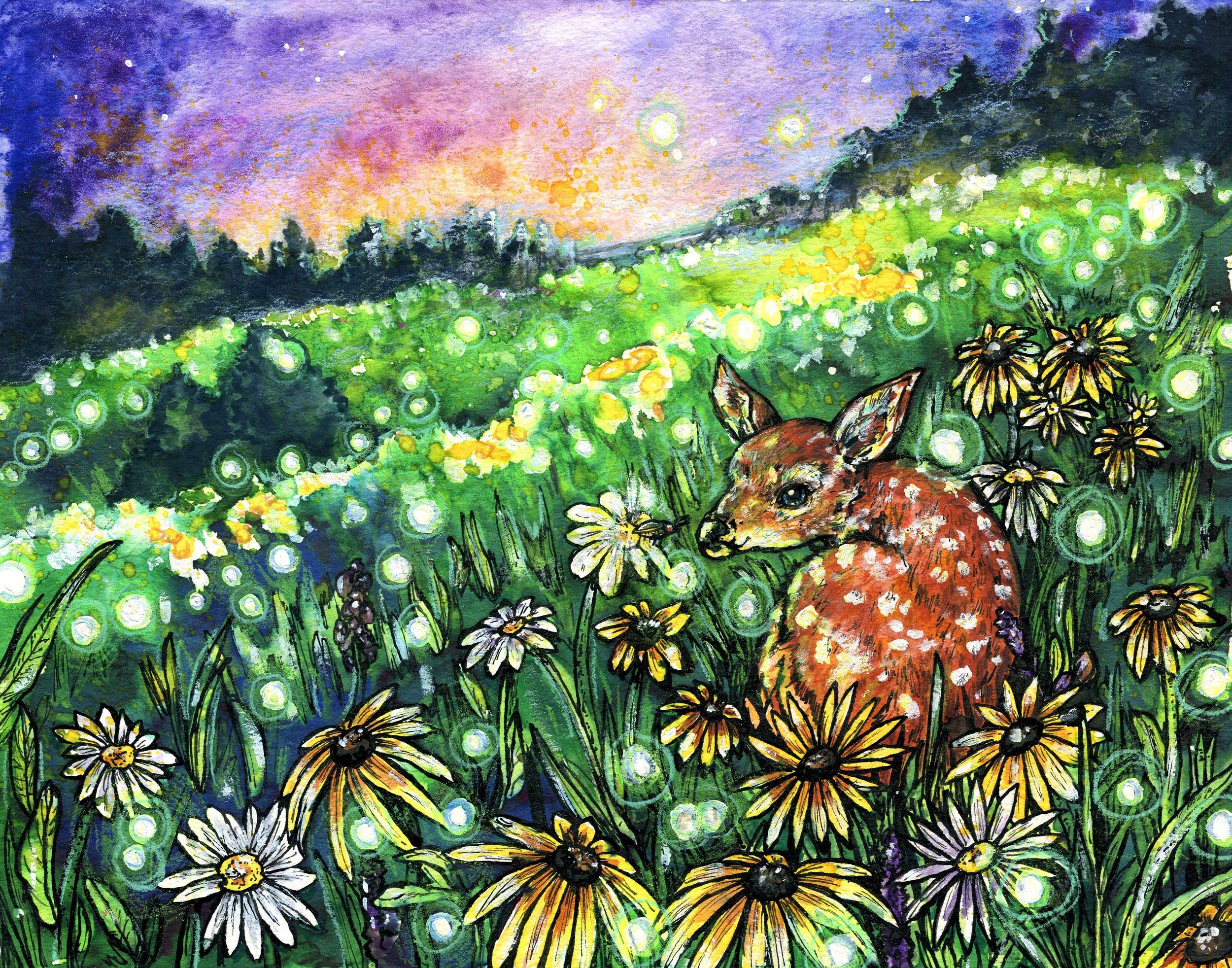 Fawn, Flowers, and Fireflies