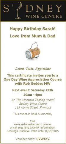 Gift certificate wine appreciation course