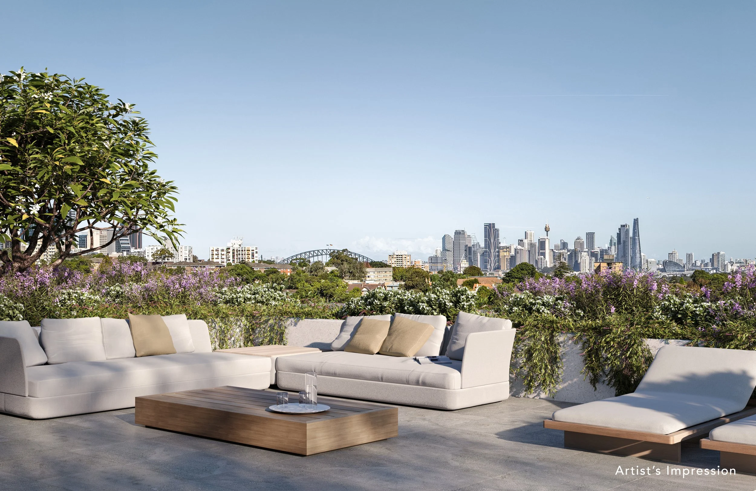 A rooftop view of Sydney's skyline, seen from atop Park Avenue