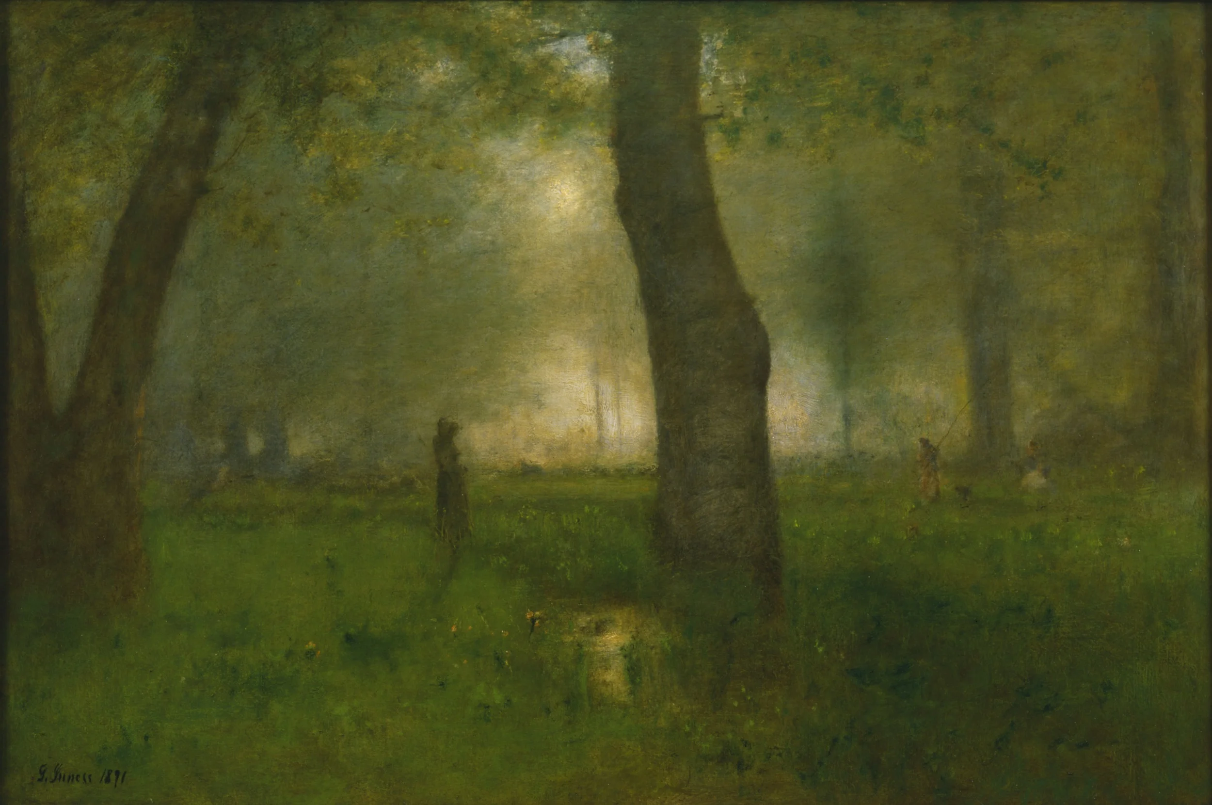 "The Trout Brook," by George Inness. Oil on canvas, 30 1/2 by 45 1/4 inches, The Newark Museum, New Jersey. 1891