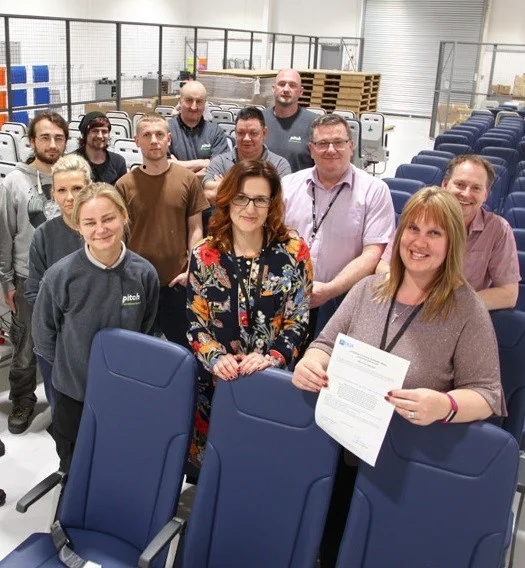 The PITCH team proudly show their EASA ETSO certificate for the PF3000 seat. The C127b (16g) certification allows PITCH to install the seats in high density configurations with full HIC compliance