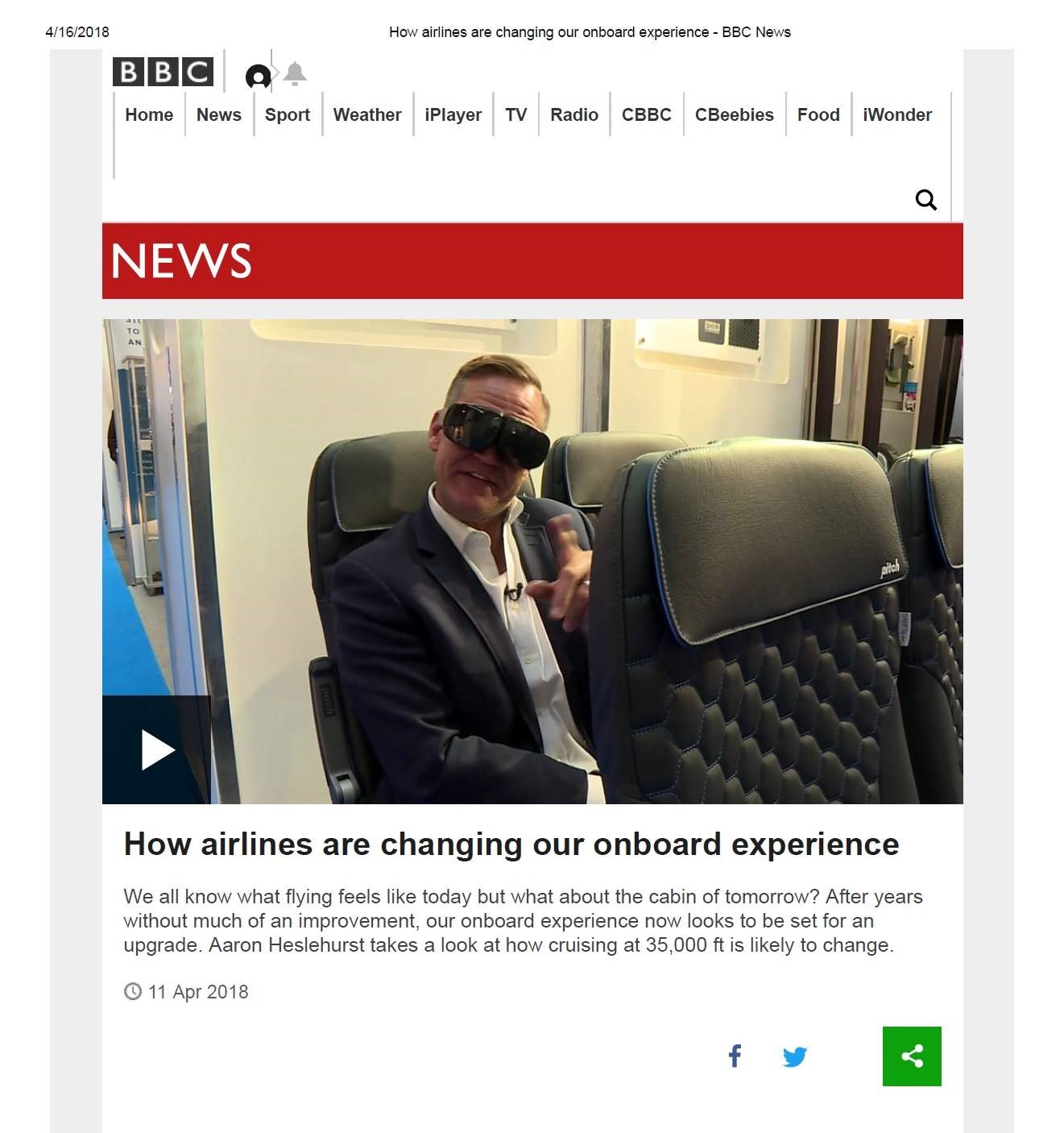 Aaron dropped by the PITCH stand in Hamburg as part of his tour in the “virtual world” of aircraft travel. PITCH has been at the forefront of this rapidly evolving technology presenting full cabin interiors to customers before they take delivery of our seats.