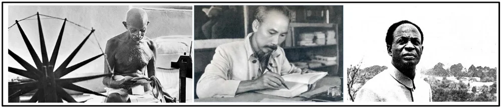A. Nationalist leaders ( Mohandas Gandhi , Ho Chi Minh , Kwame Nkrumah ) in Asia and Africa challenged imperial rule.