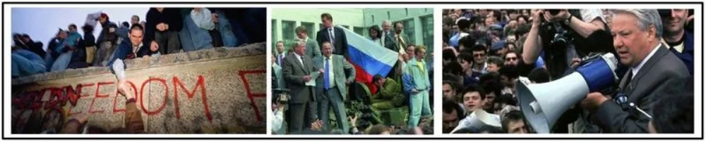 E. Expansions in US military spending and technological development, the Soviet invasion of Afghanistan, and economic weakness in communist countries led to the end of the Cold War and the Collapse of the Soviet Union .