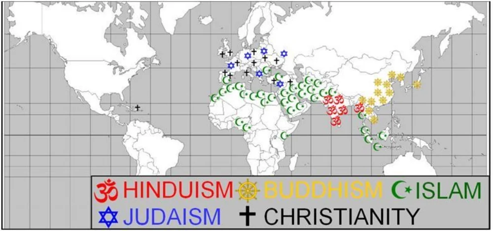 The SOL requires you to know the 5 MAJOR RELIGIONS and their locations circa 1500.