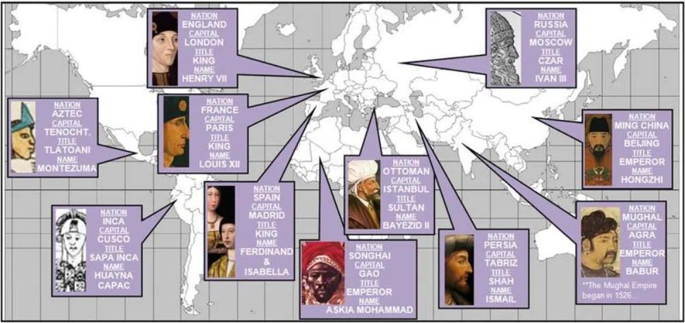 Here are the people in charge of the 11 STATES & EMPIRES in 1500. (**You don't have to know these :)