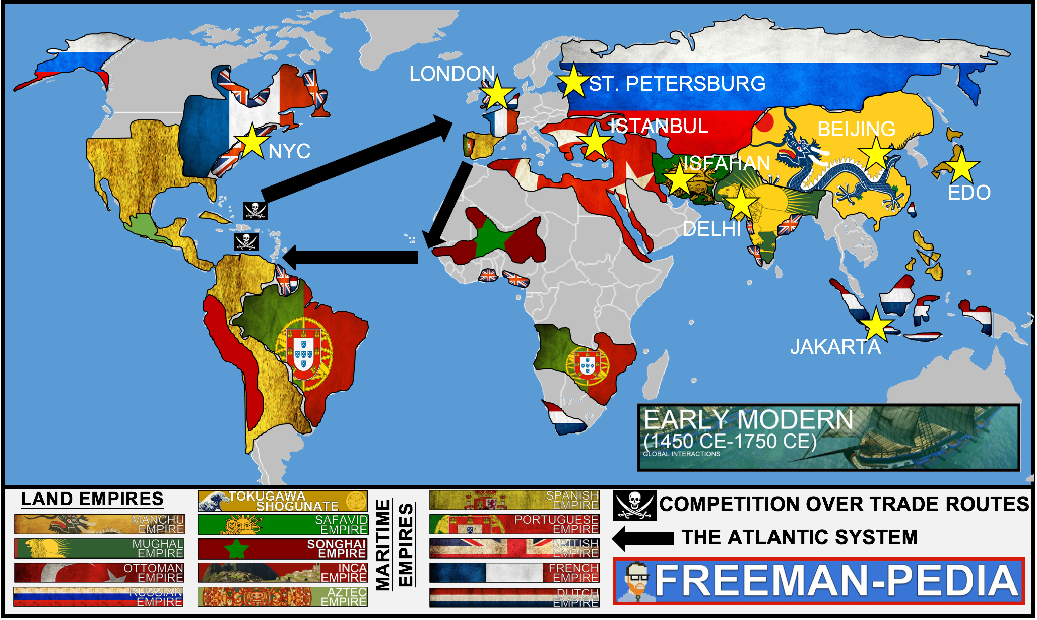 The above map was created using the geographic references from this era in the AP World History curriculum. Every geographic reference for this unit appears on this map.