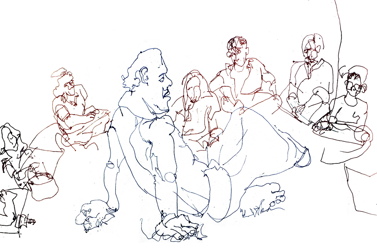 Sitting, blind contour