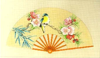 43 - C-506e Asian Fan Yellow & Yellow Bird Peach Flowers.jpg