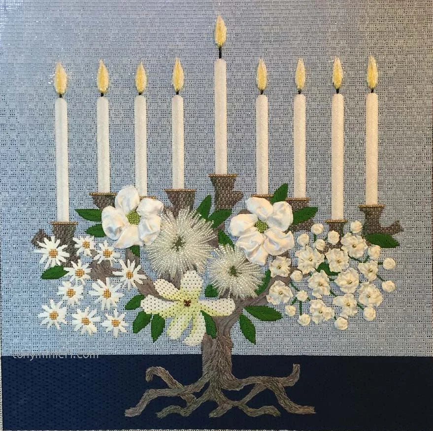 Stitched by BLUMENTHAL Lynn - Melissa Shirley Designs Floral Menorah 1808.jpg
