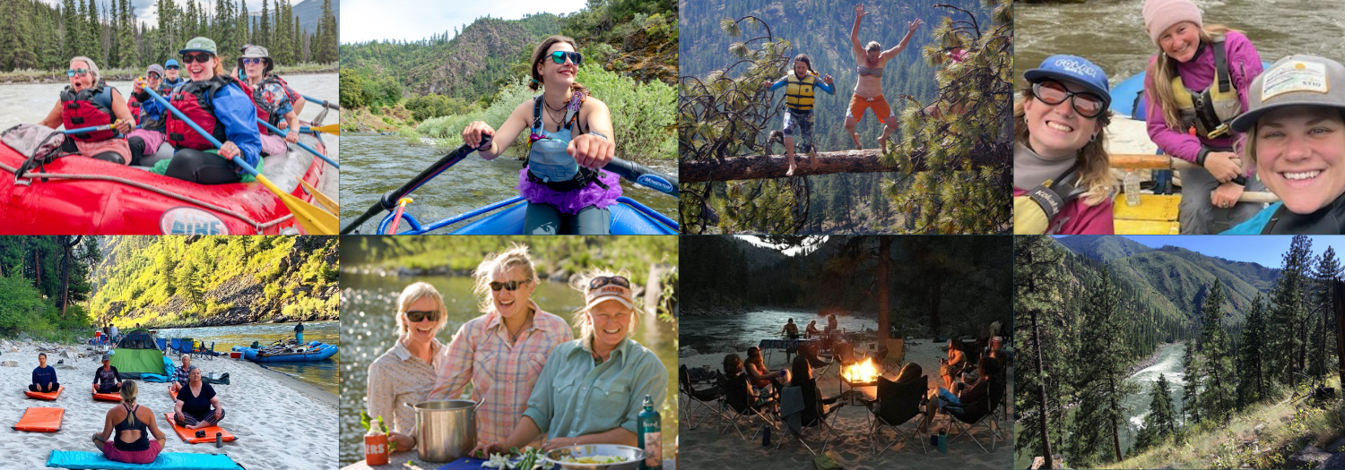 A collage of images from the Salmon River rafting trip organized by AdventurUs.