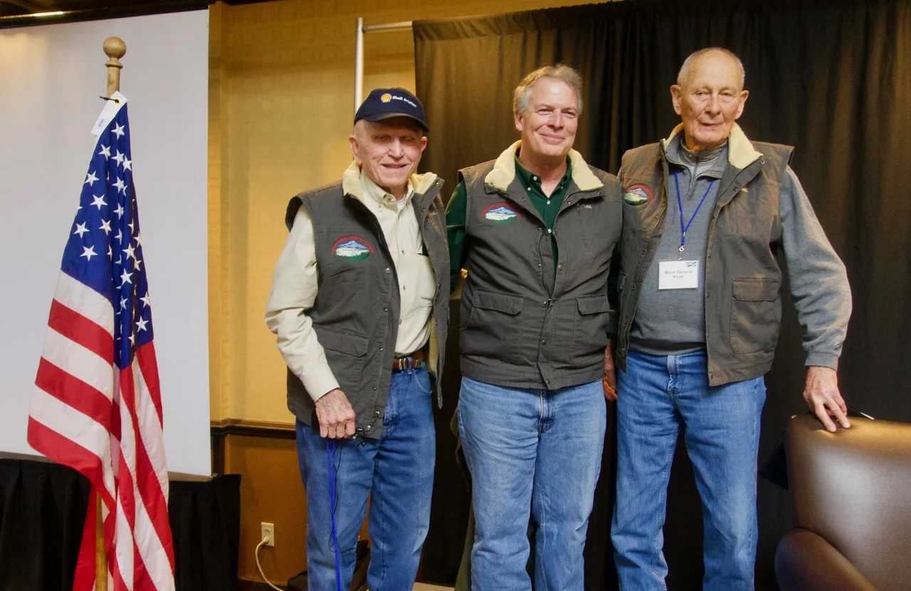 Frank Borman and Charlie Kuyk with Pete Bunce.