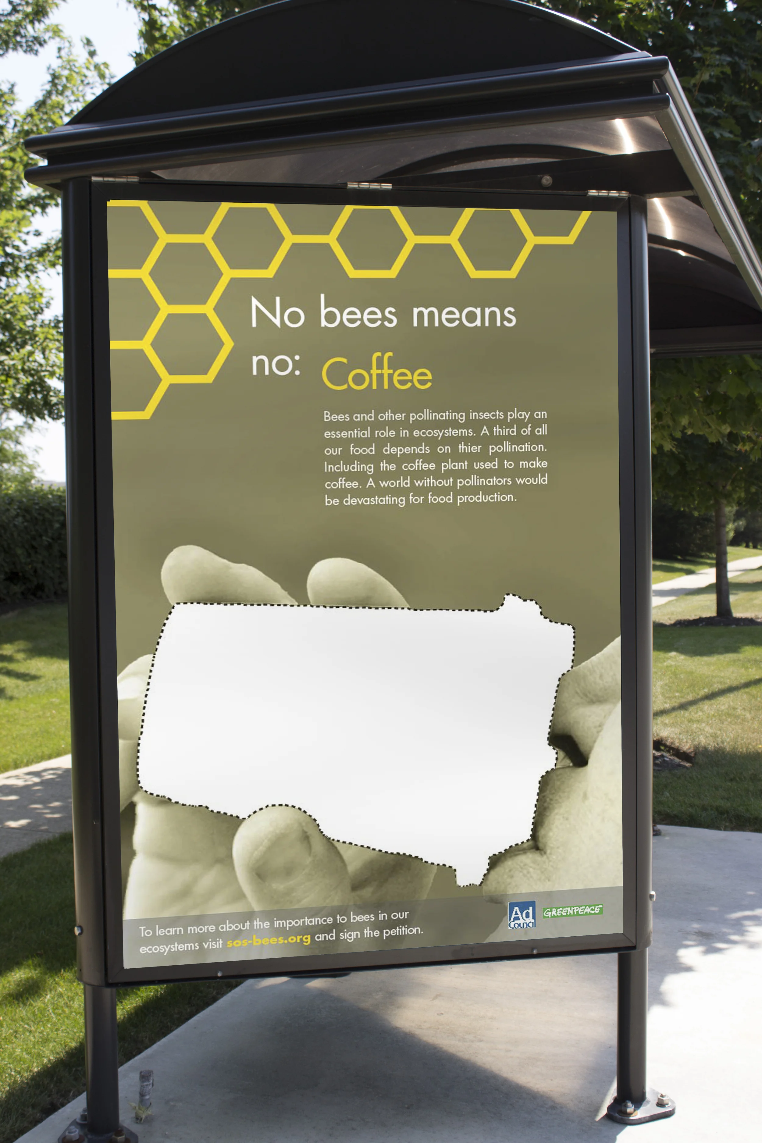 No Bees Means Coffee Poster Display Bus Stop.jpg