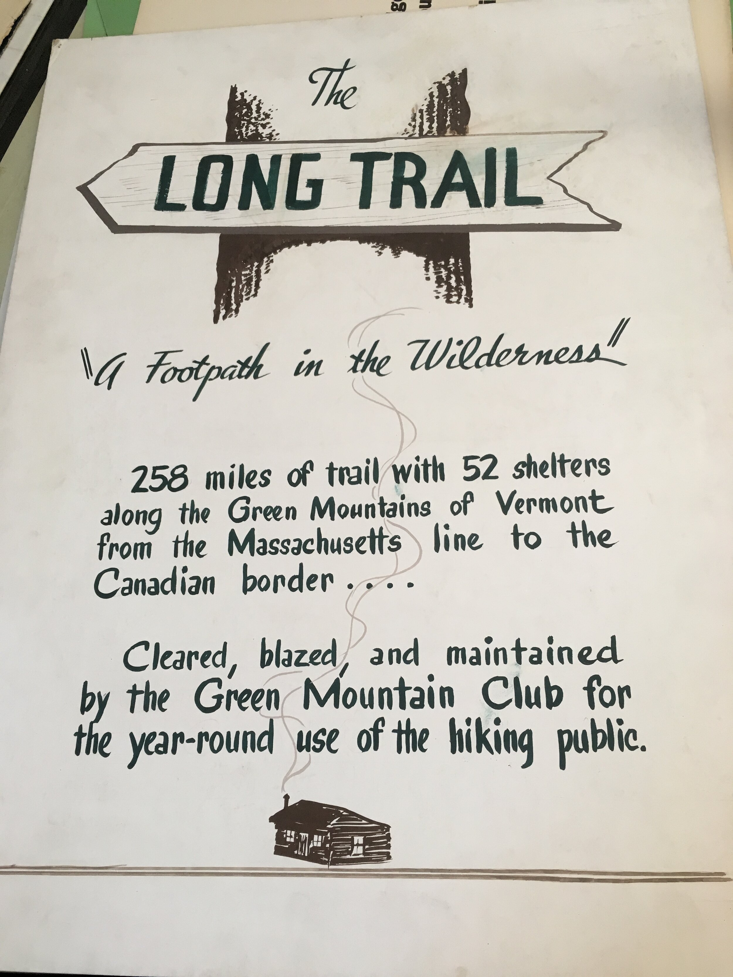   Handpainted Long Trail sign (Green Mountain Club Archives).  