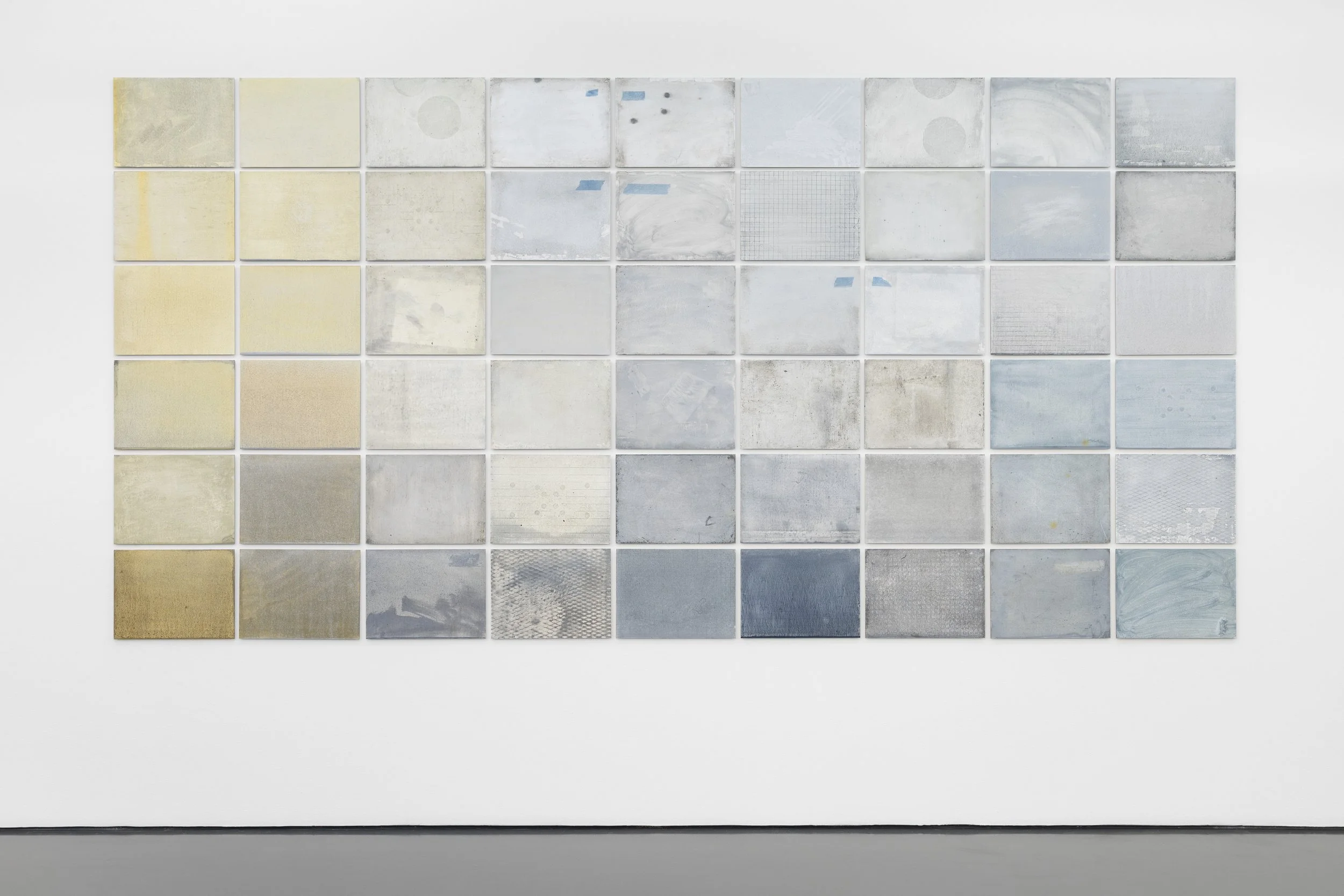    Intempéries  , oil on dibond (54 panels), 30×40cm each, 190×376cm   2026 