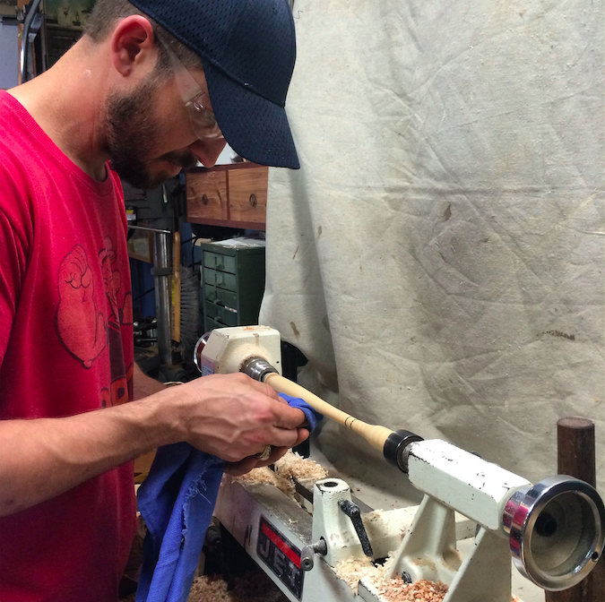 Jason practicing his newfound lathe knowledge on our fly swatters