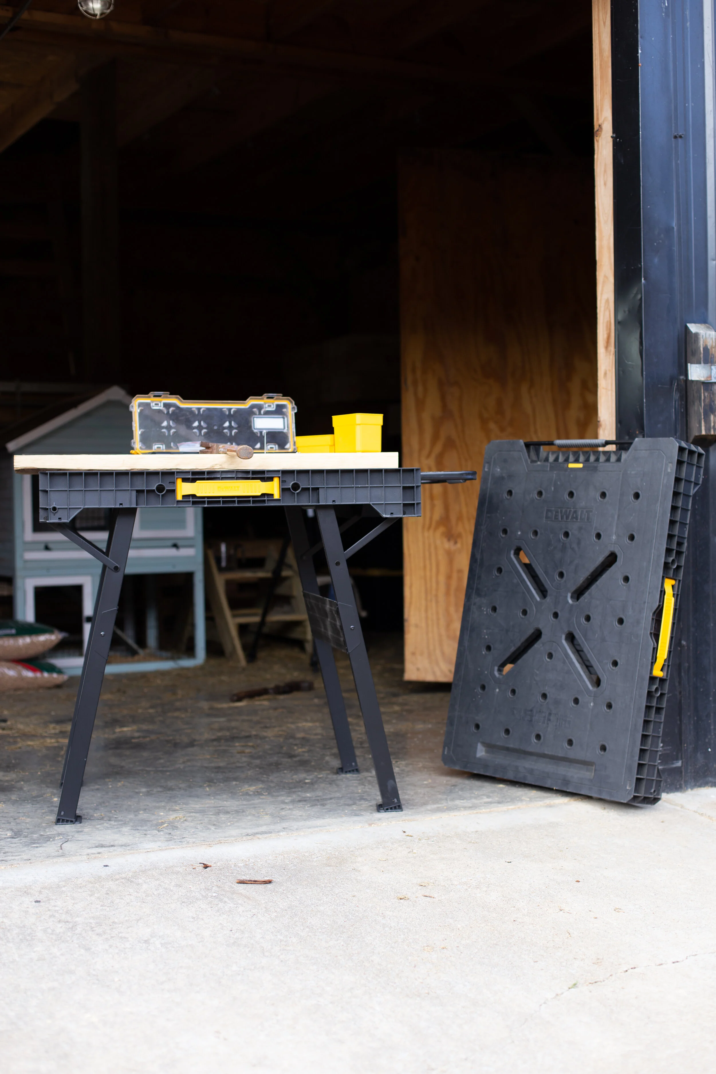 work benches home depot on Dewalt Compact Jobsite Table Saw And 33 In Folding Portable Workbench Anne Of All Trades