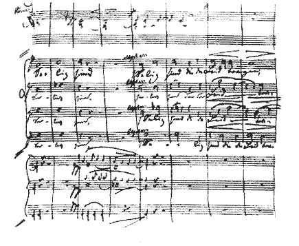 Brahms’ manuscript of the choral entrance of the First Movement.