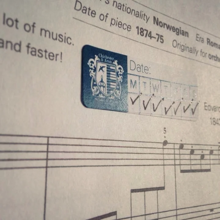 An undated but completely filled out practise sticker - top marks!
