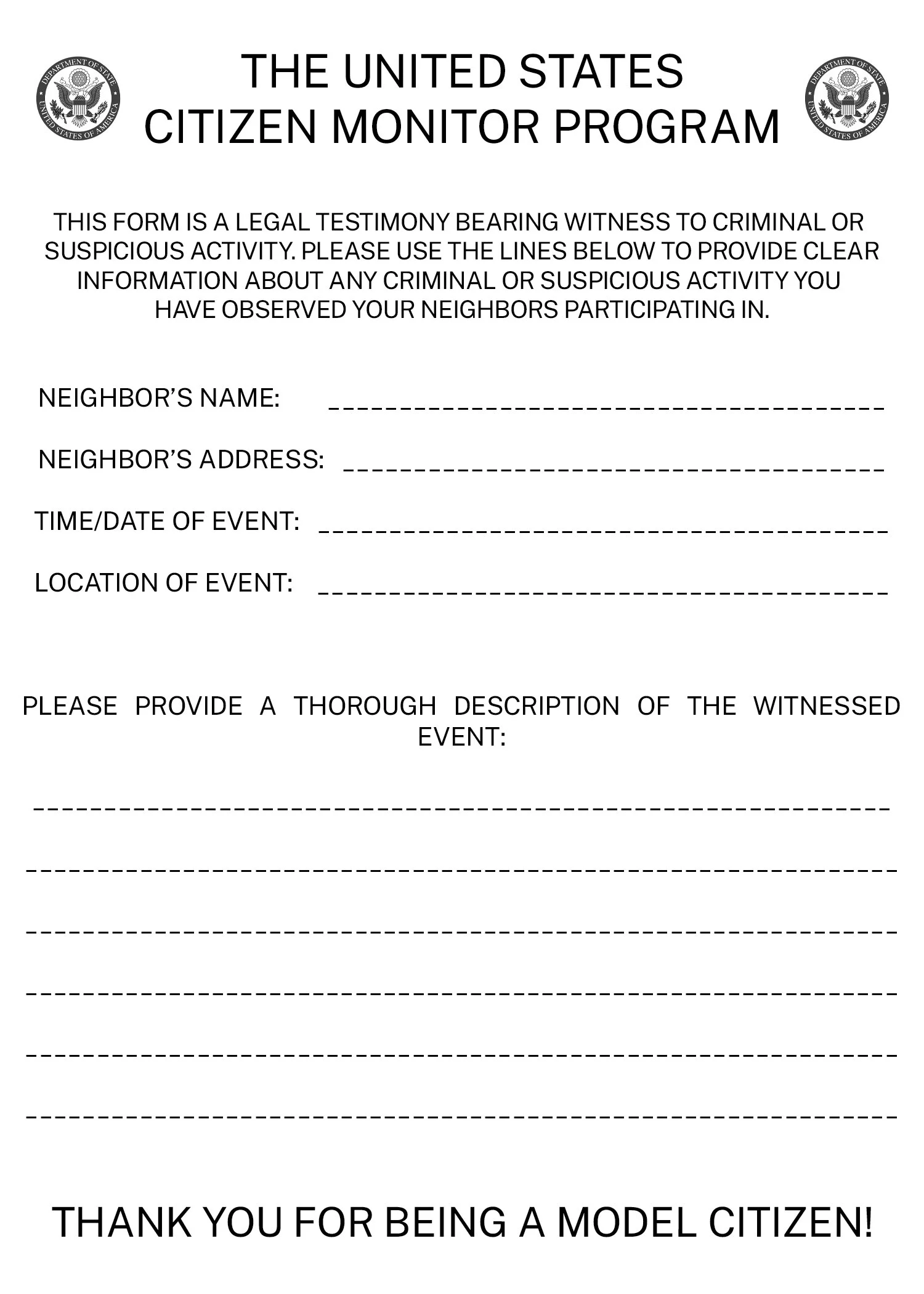 The United States Citizen Monitor Program