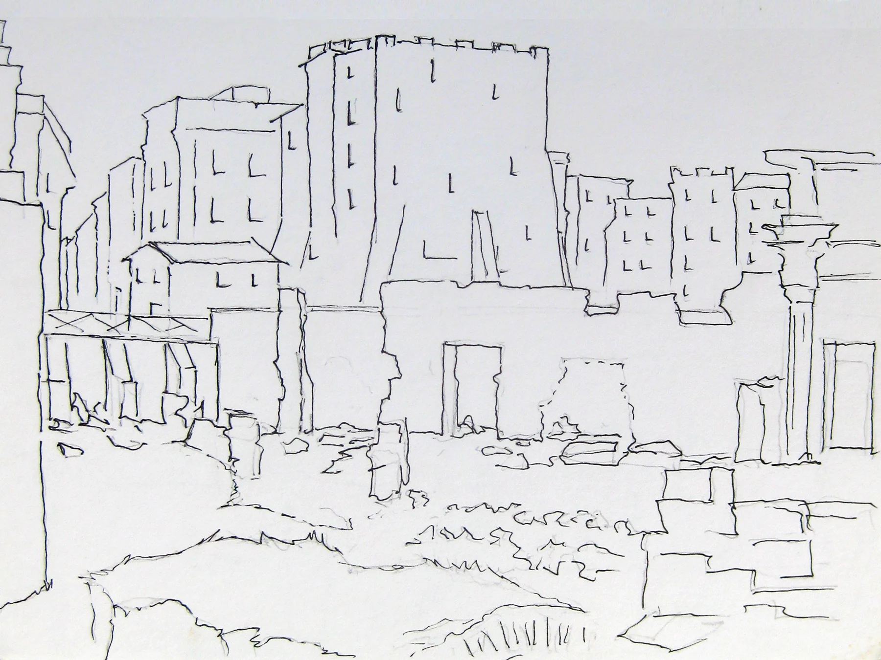Travel Sketch - Roman Towers & Ruins