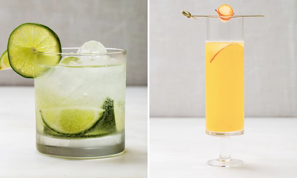 Kaffir Limeade with Gin and Peach Bellini