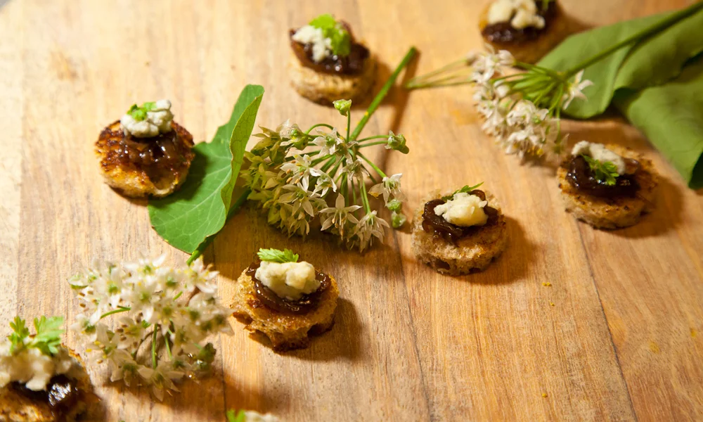 Crostini, Onion Jam, Stilton Bleu Cheese